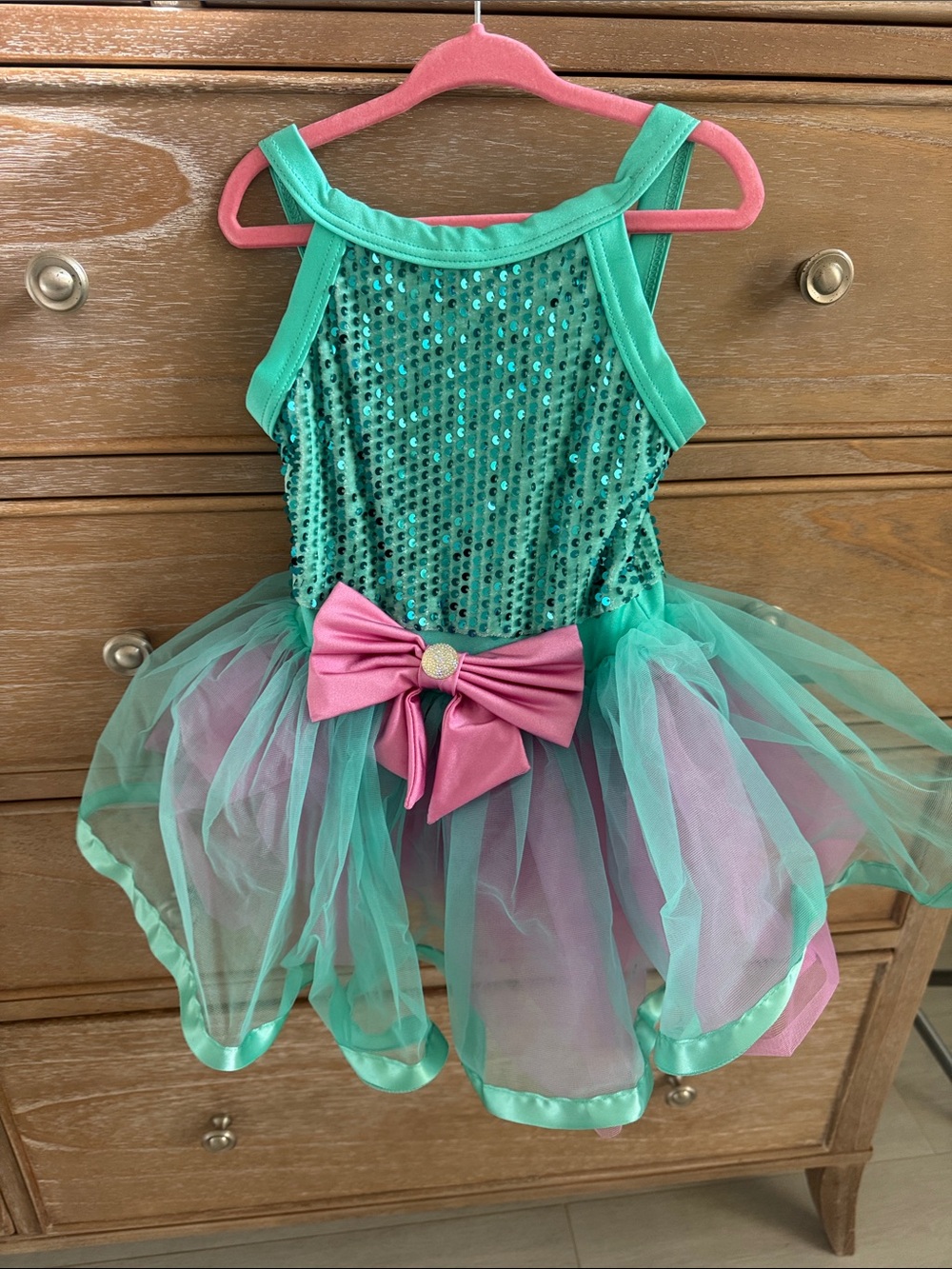 Green and Pink Sequin Tutu Dance Costume for Kids